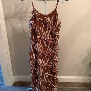 WD.NY Asymmetrical Brown and White Ruffle Dress